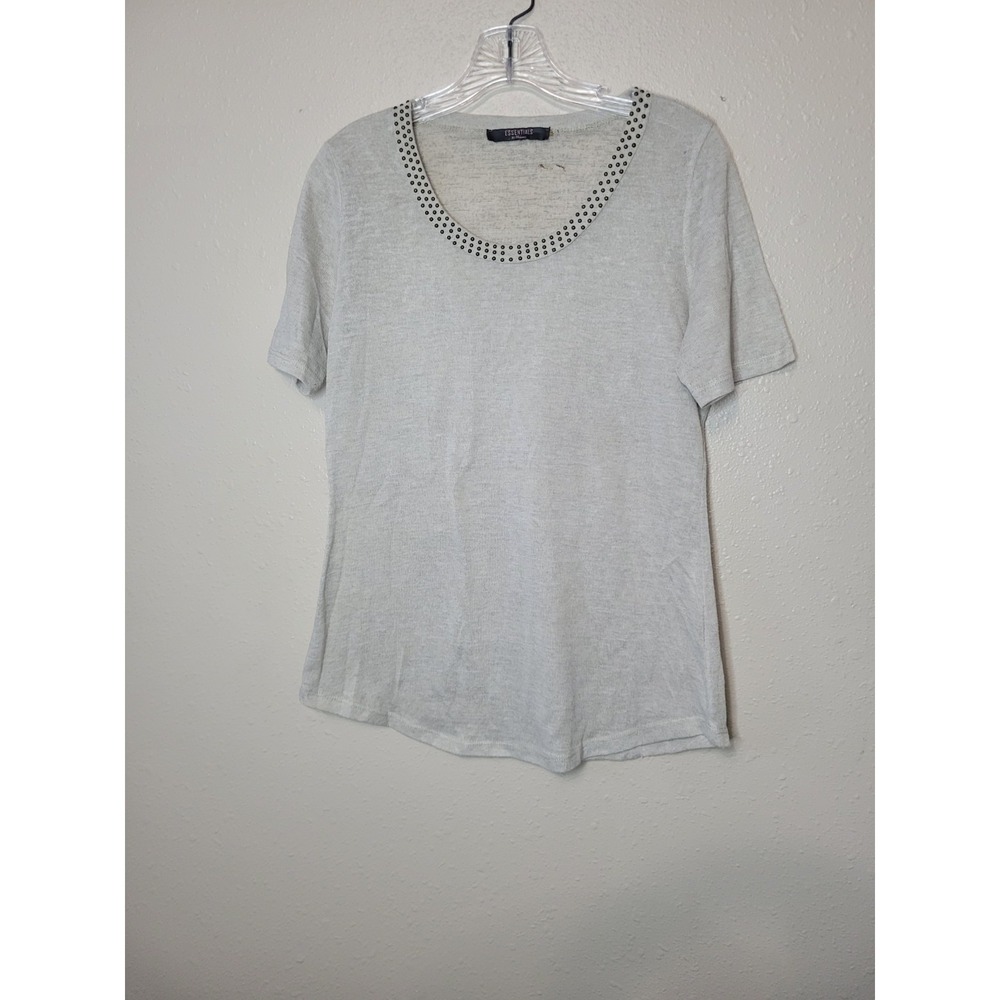 Essentials By Milano‎ Women's Shirt Top Beaded Embellished Round Neck Sz M